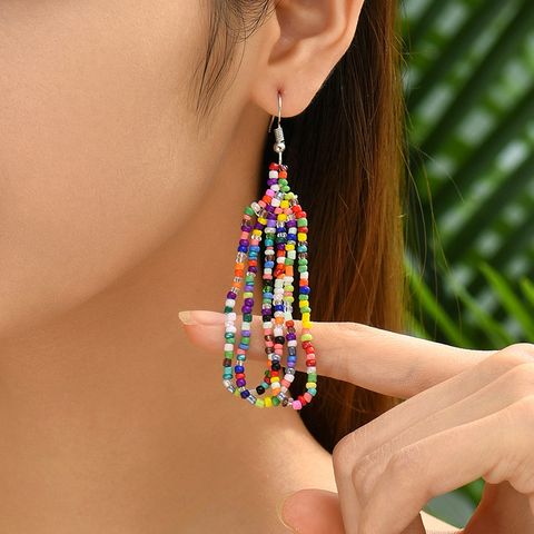 1 Pair Lady Bohemian Classic Style Geometric Beaded Seed Bead Drop Earrings