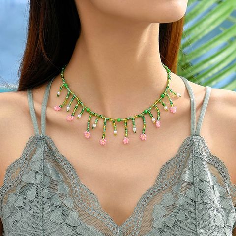 Bohemian Modern Style Classic Style Geometric Flower Glass Seed Bead Beaded Women's Necklace