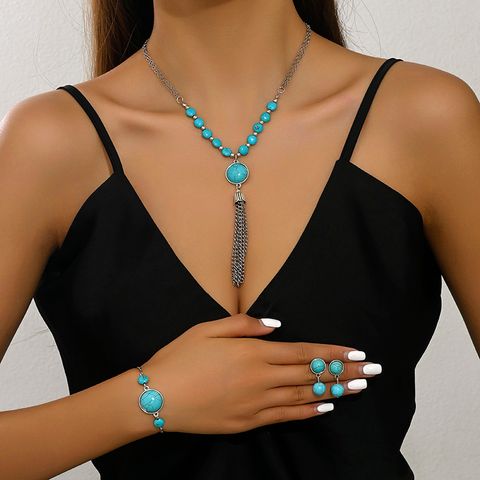 Simple Style Classic Style Round Turquoise Alloy Wholesale Jewelry Set