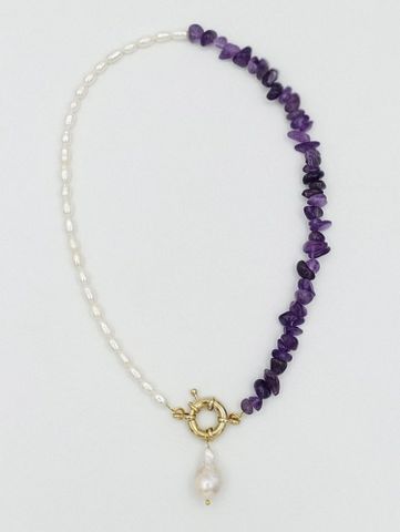 Choker Freshwater Pearl Necklace Purple Special-shaped Stone Cold Wind Necklace Accessories