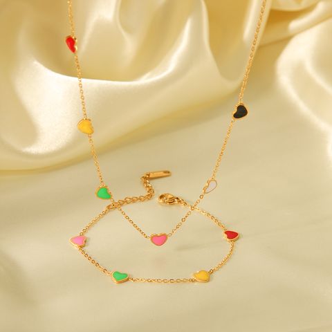 201 Stainless Steel 304 Stainless Steel 18K Gold Plated IG Style Simple Style Enamel Plating Heart Shape Bracelets Necklace