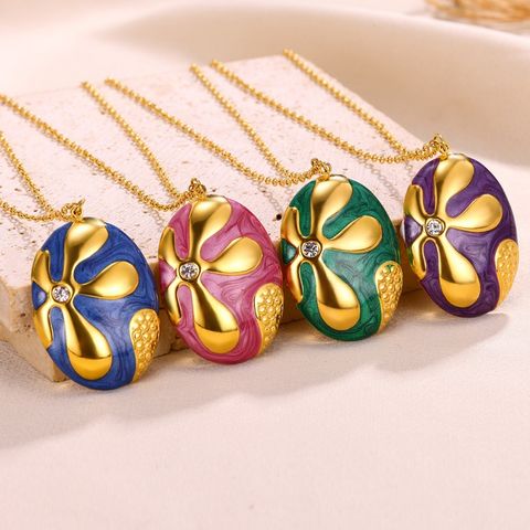 304 Stainless Steel 18K Gold Plated Vacation Simple Style Flowers Inlay Flower Zircon Pendant Necklace