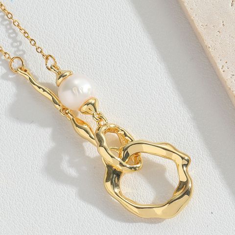 Wholesale Vintage Style Simple Style Commute Geometric Bow Knot Copper Inlay 14K Gold Plated Artificial Pearls Zircon Pendant Necklace