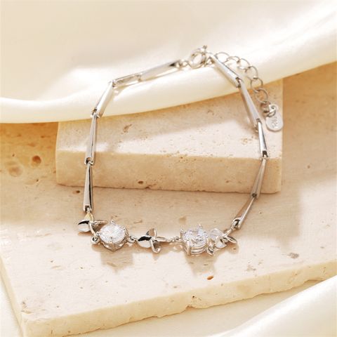 Copper Rhodium Plated Casual Sweet Simple Style Inlay Four Leaf Clover Zircon Bracelets