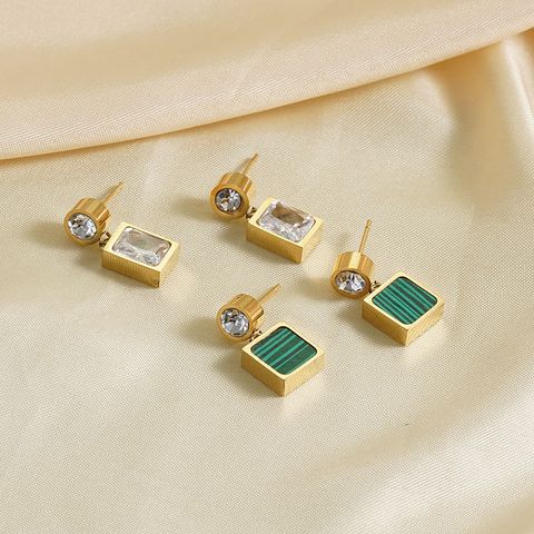 1 Pair Elegant Lady Geometric 304 Stainless Steel Natural Stone Zircon 18K Gold Plated Drop Earrings