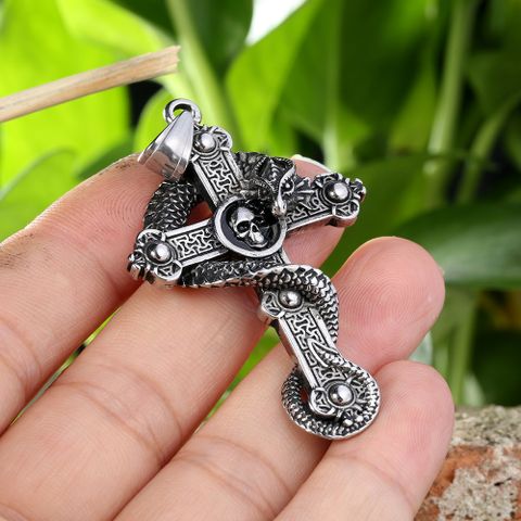 1 Piece 36*56mm 316 Stainless Steel  Cross Snake Polished Pendant