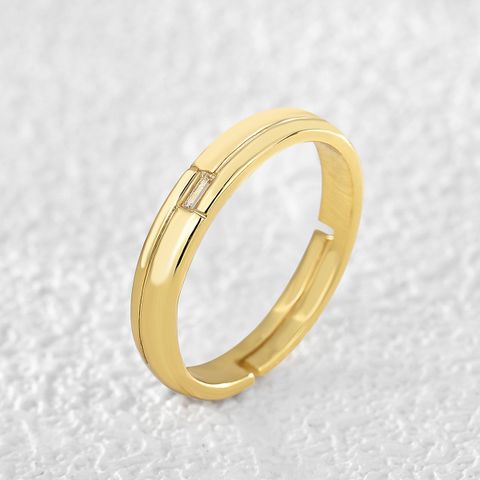Copper 18K Gold Plated Simple Style Plating Solid Color Zircon Rings