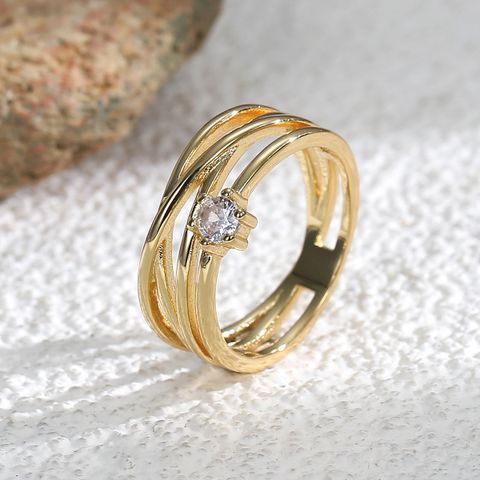 Copper 18K Gold Plated Simple Style Inlay Round Zircon Rings