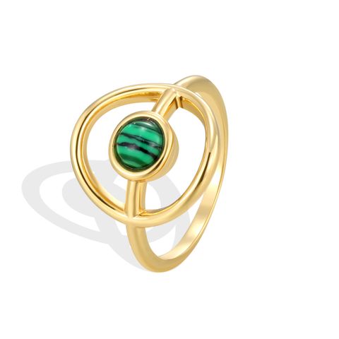 Copper 18K Gold Plated Simple Style Inlay Geometric Malachite Zircon Rings