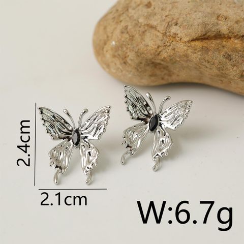 1 Pair IG Style Beach Commute Butterfly Plating Inlay Copper Crystal White Gold Plated Ear Studs