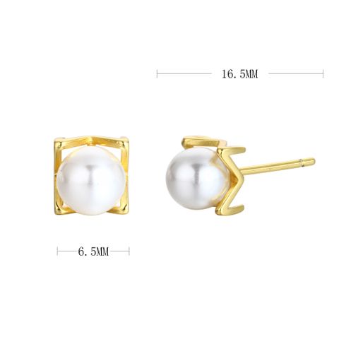 1 Pair Sweet Solid Color Inlay Sterling Silver Artificial Pearls Ear Studs
