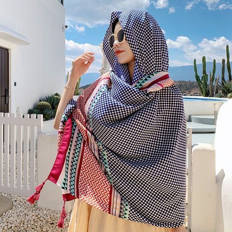 Women's Retro Ethnic Style Color Block Leaves Voile Printing Shawl