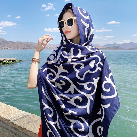 Women's Retro Ethnic Style Color Block Leaves Voile Printing Shawl