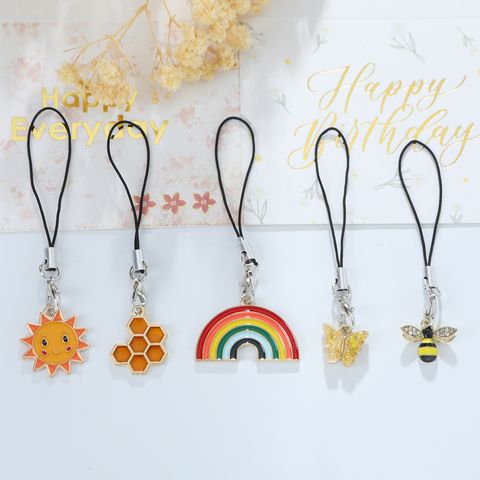 Cute Simple Style Sun Rainbow Bee Alloy Enamel Inlay Rhinestones Bag Pendant Keychain