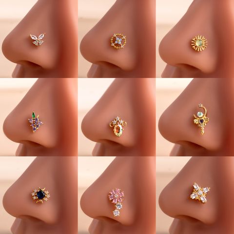 1 Piece Nose Rings & Studs Casual French Style Korean Style Flower Grape Butterfly 316L Stainless Steel  Copper Inlay Zircon Nose Rings & Studs