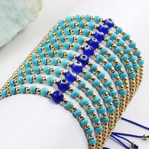 Bijoux En Gros Style Vintage Style Simple Œil Turquoise Corde Perlé Tresser Bracelets