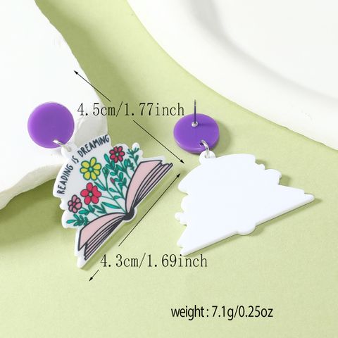 1 Pair IG Style Cute Book Letter Flower Painted Arylic Drop Earrings