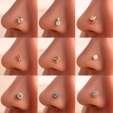 1 Piece Nose Rings & Studs Casual French Style Korean Style Pentagram Heart Shape Flower 316L Stainless Steel  Copper Inlay Zircon Nose Rings & Studs