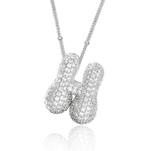 Wholesale Elegant Romantic Shiny Letter Copper Three-dimensional Inlay Artificial Diamond Pendant Necklace