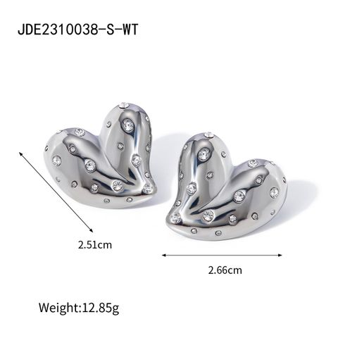 1 Pair Modern Style Classic Style Artistic Heart Shape Inlay 316 Stainless Steel  Rhinestones 18K Gold Plated Ear Studs