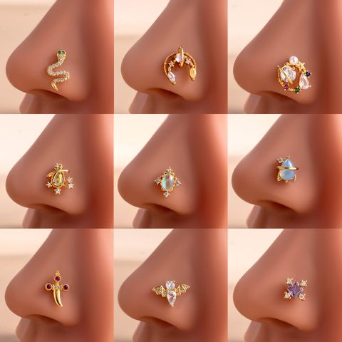 1 Piece Nose Rings & Studs Casual French Style Korean Style Geometric Snake Bat 316L Stainless Steel  Copper Inlay Zircon Nose Rings & Studs
