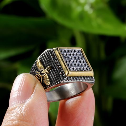 IG Style Retro Geometric 316 Stainless Steel  Inlay Rhinestones 18K Gold Plated Unisex Rings