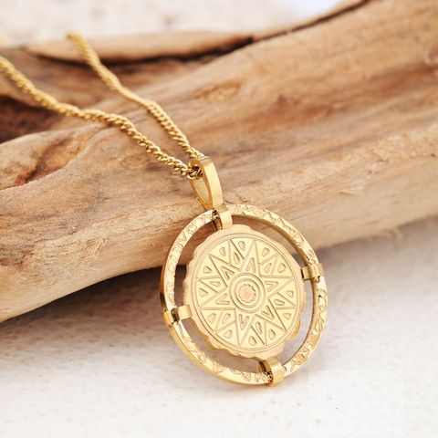 201 Stainless Steel 304 Stainless Steel 18K Gold Plated Elegant Simple Style Round Pendant Necklace