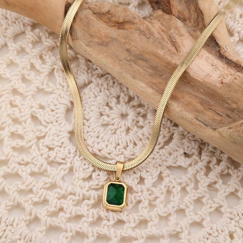 201 Stainless Steel 304 Stainless Steel 18K Gold Plated Simple Style Inlay Square Natural Stone Pendant Necklace