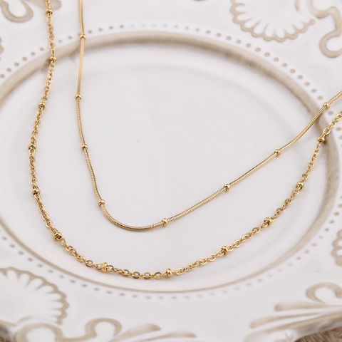 201 Stainless Steel 304 Stainless Steel 18K Gold Plated Simple Style Solid Color Double Layer Necklaces