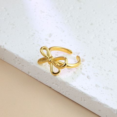 304 Stainless Steel 18K Gold Plated Preppy Style Sweet Bow Knot Open Rings
