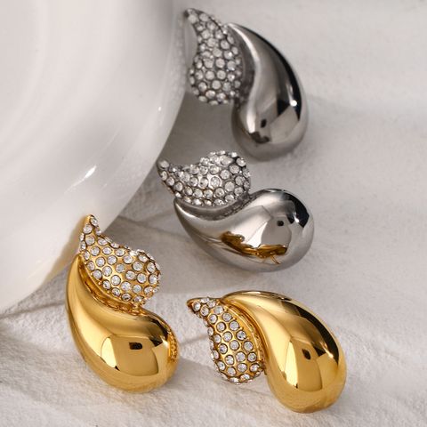 1 Pair IG Style Modern Style Water Droplets Inlay 316 Stainless Steel  Rhinestones 18K Gold Plated Ear Studs