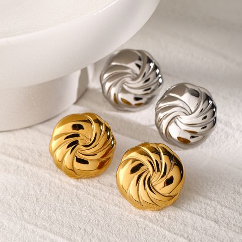 1 Pair IG Style Simple Style Classic Style Solid Color Spiral Stripe Plating 316 Stainless Steel  18K Gold Plated Ear Studs