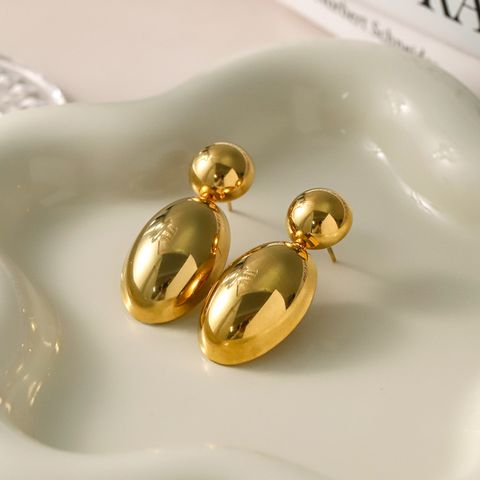 1 Pair IG Style Modern Style Classic Style Oval Solid Color Plating 304 Stainless Steel 18K Gold Plated Ear Studs