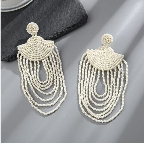 1 Pair Casual Bohemian Geometric Beaded Chain Seed Bead Drop Earrings