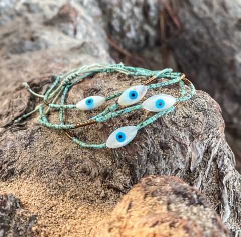 Wholesale Jewelry IG Style Ethnic Style Bohemian Devil's Eye Glass Seed Bead Shell Beaded Drawstring Bracelets