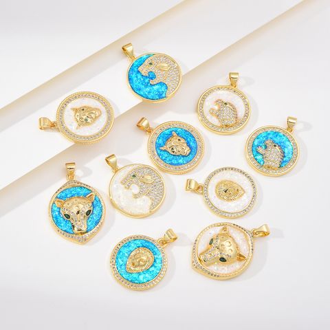 1 Piece 21 * 24mm 21*29mm 22*24MM Copper Artificial Rhinestones 18K Gold Plated Animal Round Polished Pendant