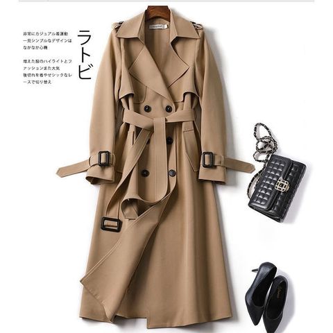 Women's Casual Solid Color Double Breasted Coat Trench Coat