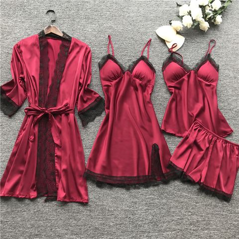 Holiday Home Women's French Style Solid Color Polyester Satin Pajama Sets
