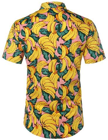 Men's Flower Watermelon Banana British Style Turndown Short Sleeve Slim Men's Tops