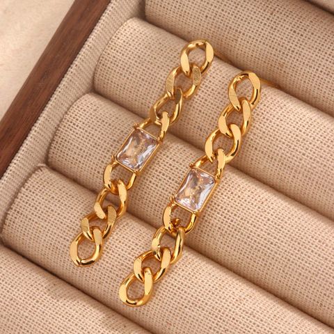 1 Pair Streetwear Shiny Chain Plating Inlay 304 Stainless Steel Glass 18K Gold Plated Drop Earrings