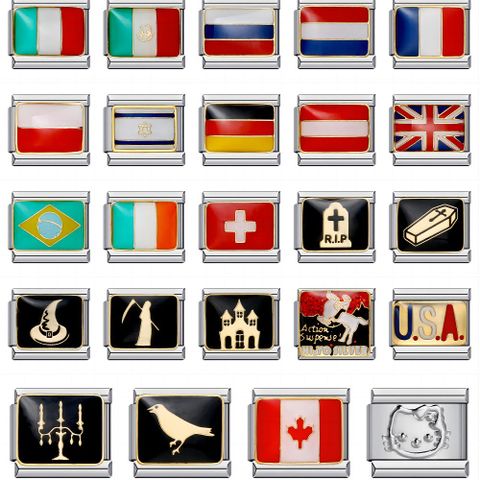 1 Piece 9*10mm Titanium Steel Gold Plated Animal National Flag Letter Italian Charms