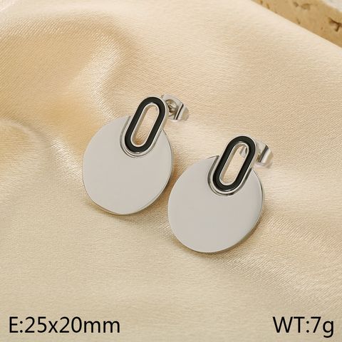 1 Pair Simple Style Round 304 Stainless Steel 18K Gold Plated Drop Earrings