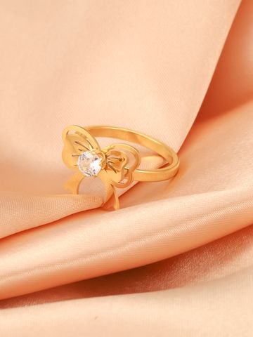 Titan Stahl 18 Karat Vergoldet Süß Vintage-Stil Einfacher Stil Inlay Einfarbig Zirkon Ringe