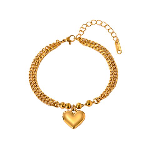 Elegant Romantic Heart Shape Titanium Steel 18K Gold Plated Bracelets In Bulk