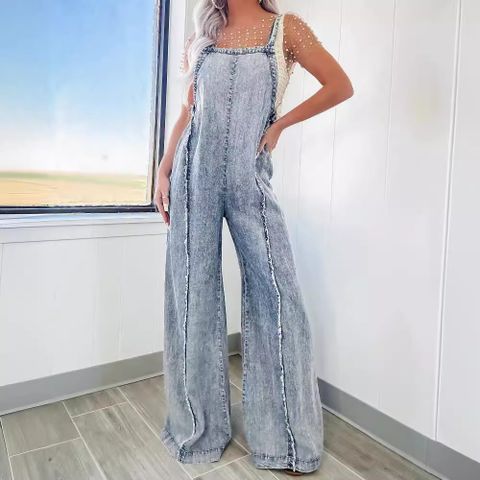 Women's Holiday Daily Streetwear Solid Color Full Length Raw Hem Yeast Factory Drift Jumpsuits