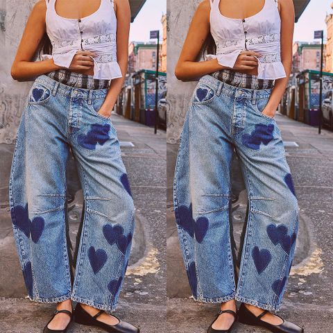 Women's Holiday Daily Streetwear Heart Shape Ankle-Length Pocket Jeans