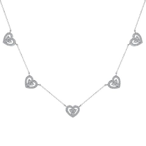 Sterling Silver Simple Style Diamond Heart Shape Zircon Necklace