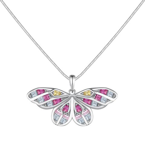 Sterling Silver Elegant Inlay Heart Shape Butterfly Zircon Necklace