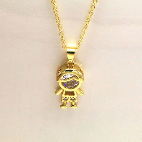 Copper 18K Gold Plated Simple Style Plating Cartoon Character Zircon Pendant Necklace
