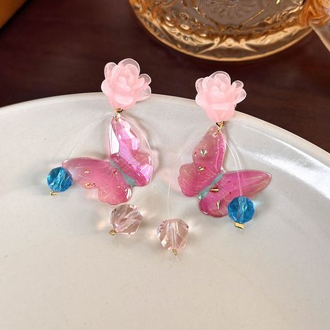 1 Pair Simple Style Flower Butterfly Stoving Varnish Resin Drop Earrings